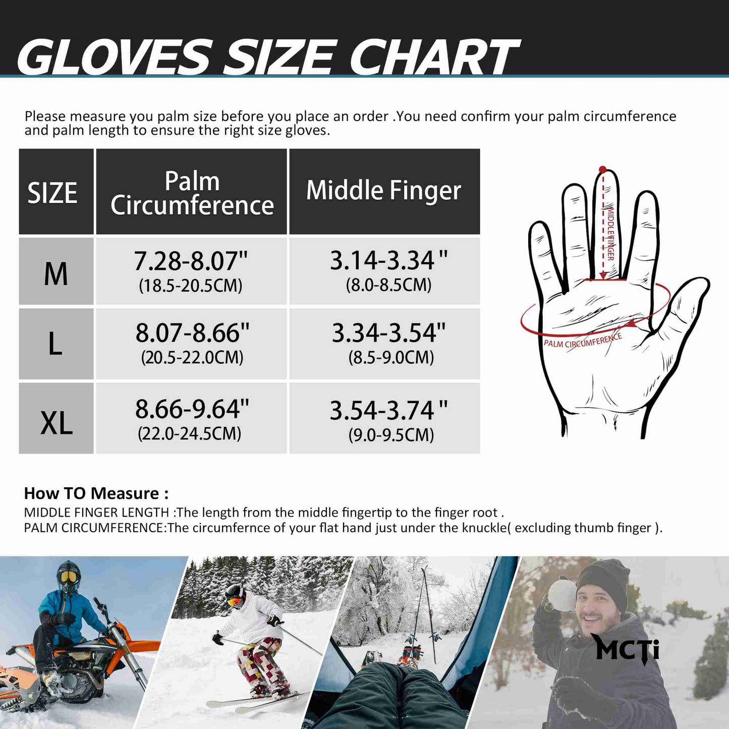 MCTi Goatskin Leather Ski Gloves Men's Waterproof Touch Screen Long Gauntlet for Snowboarding Mountaineering EXSKI