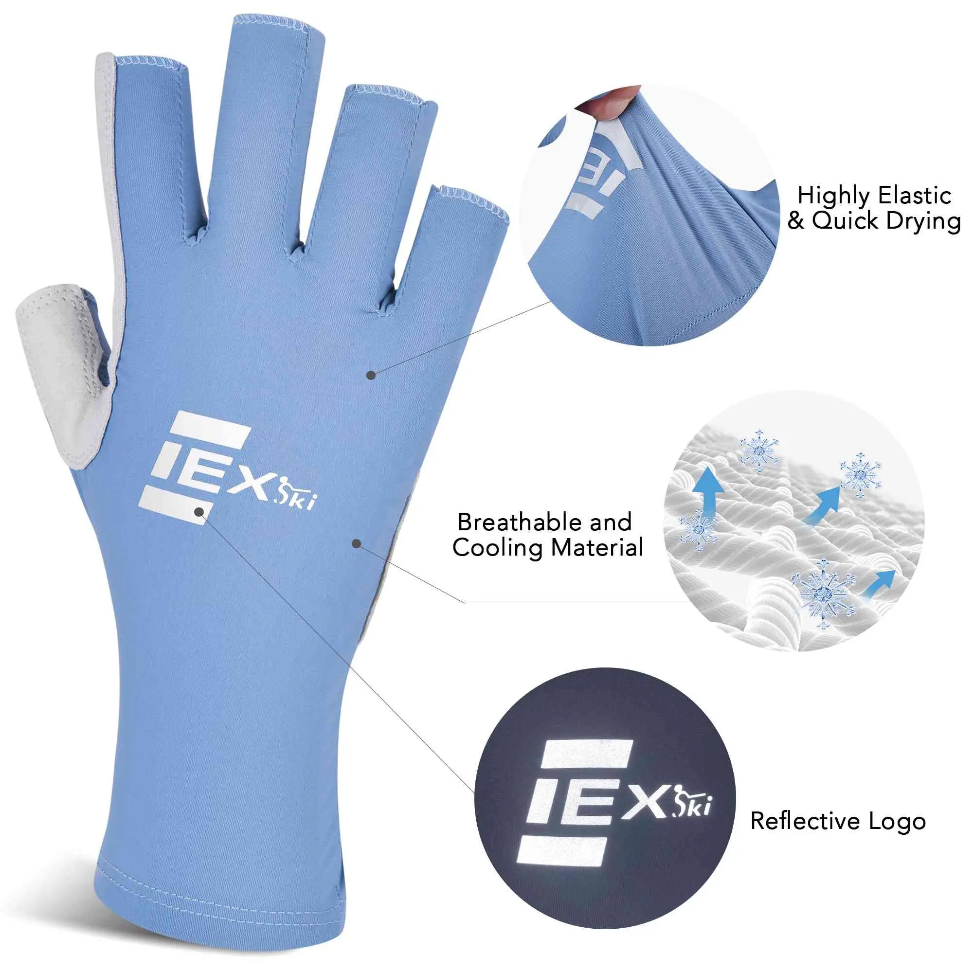 EXski Fingerless Fishing Gloves UPF50 Sun Protection Gloves EXSKI