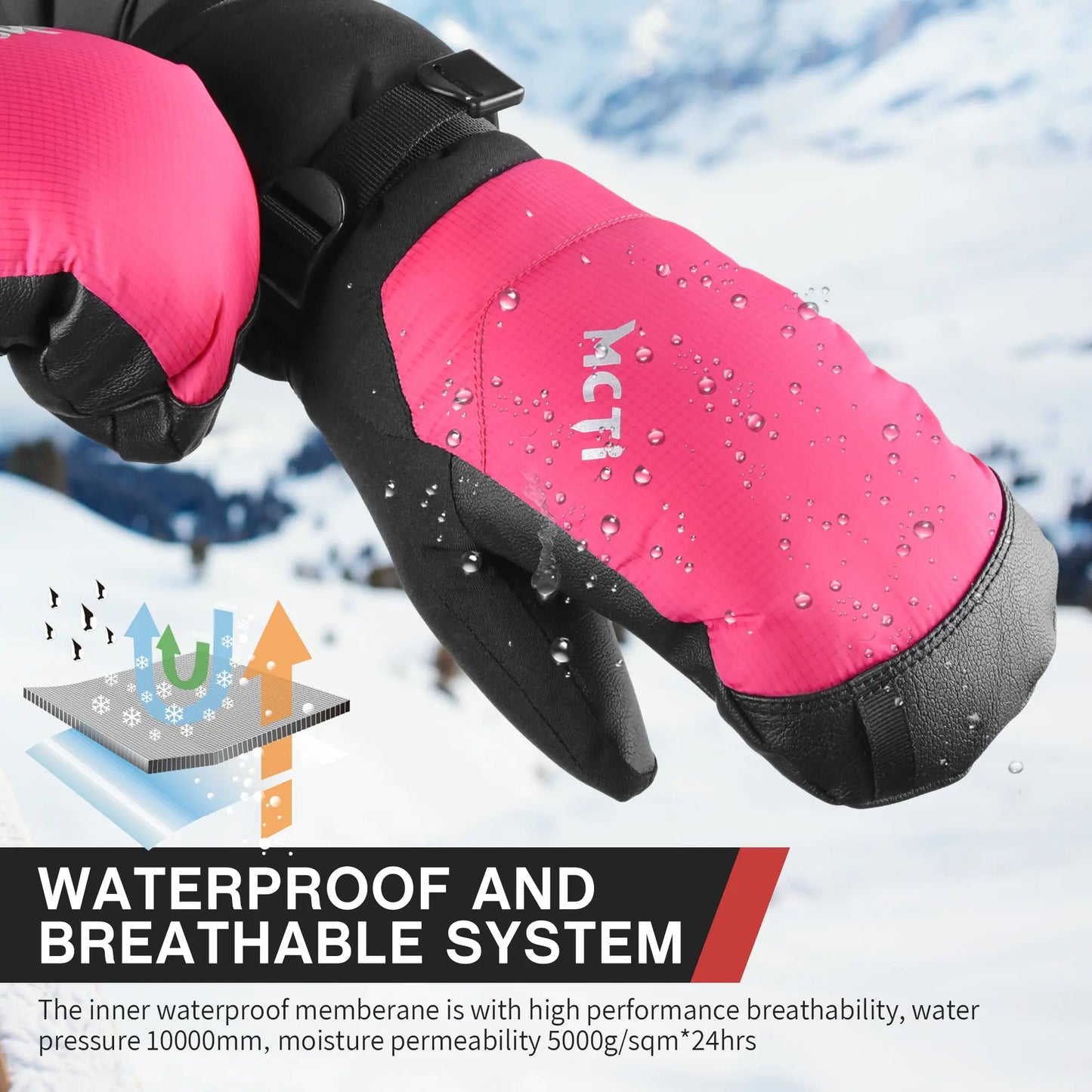 MCTi Ski Mittens Down Mittens Waterproof Touch Screen Winter Snow Mitt for Women MCTi