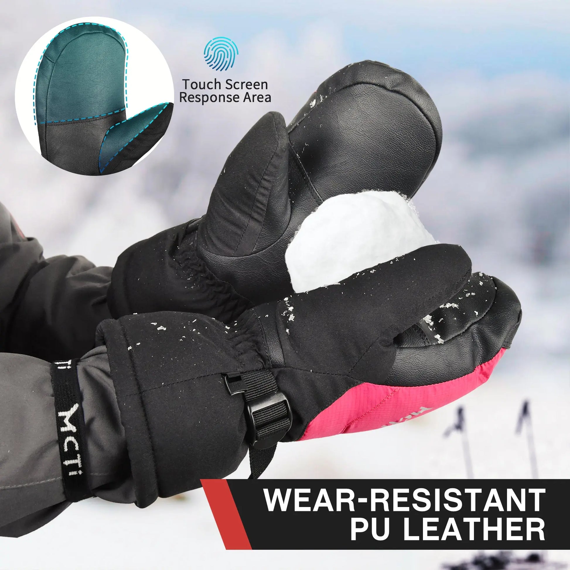 MCTi Ski Mittens Down Mittens Waterproof Touch Screen Winter Snow Mitt for Women MCTi