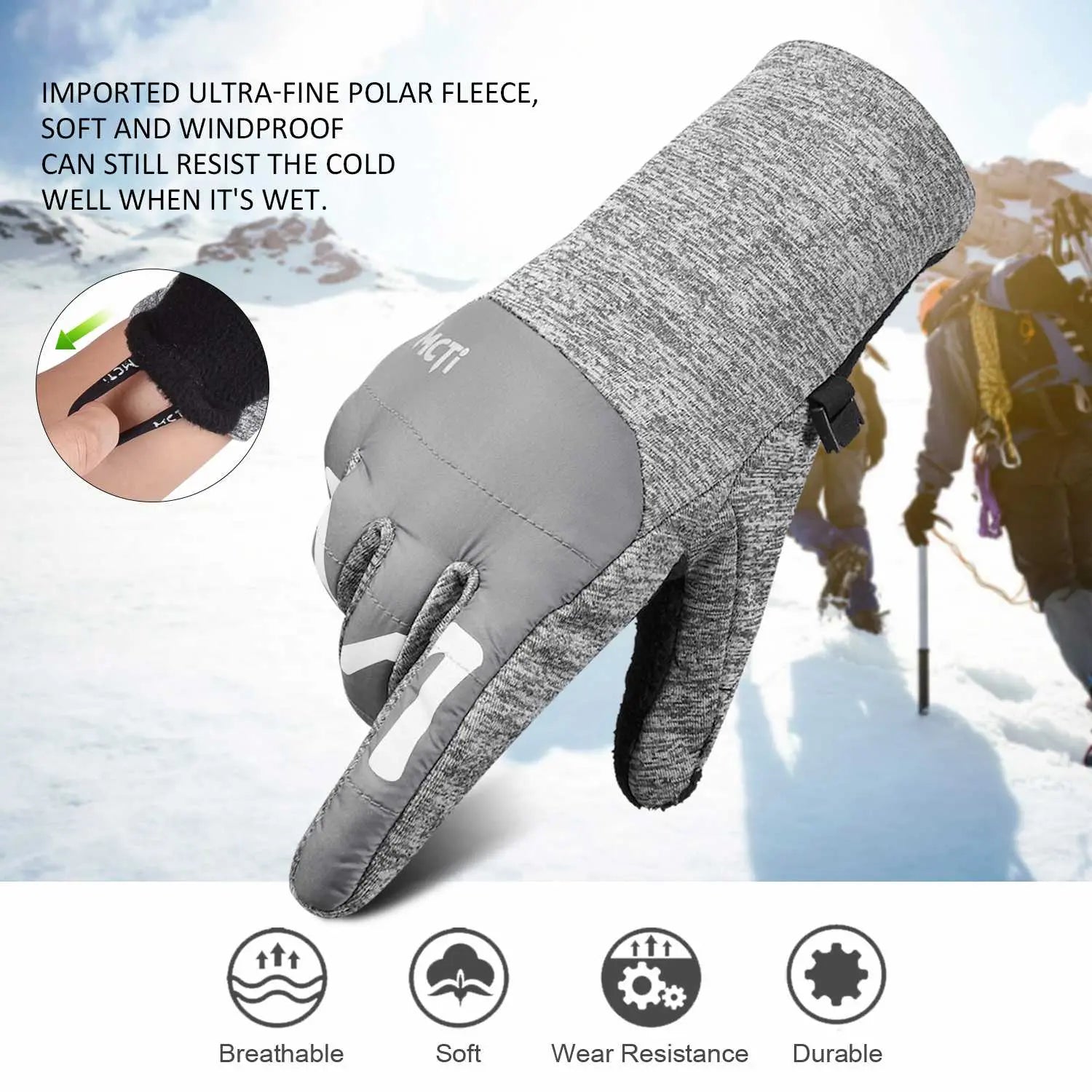 MCTi Winter Gloves Touchscreen Warm Fleece Lining Goatskin Leather Palm for Men Women Running Cycling MCTi