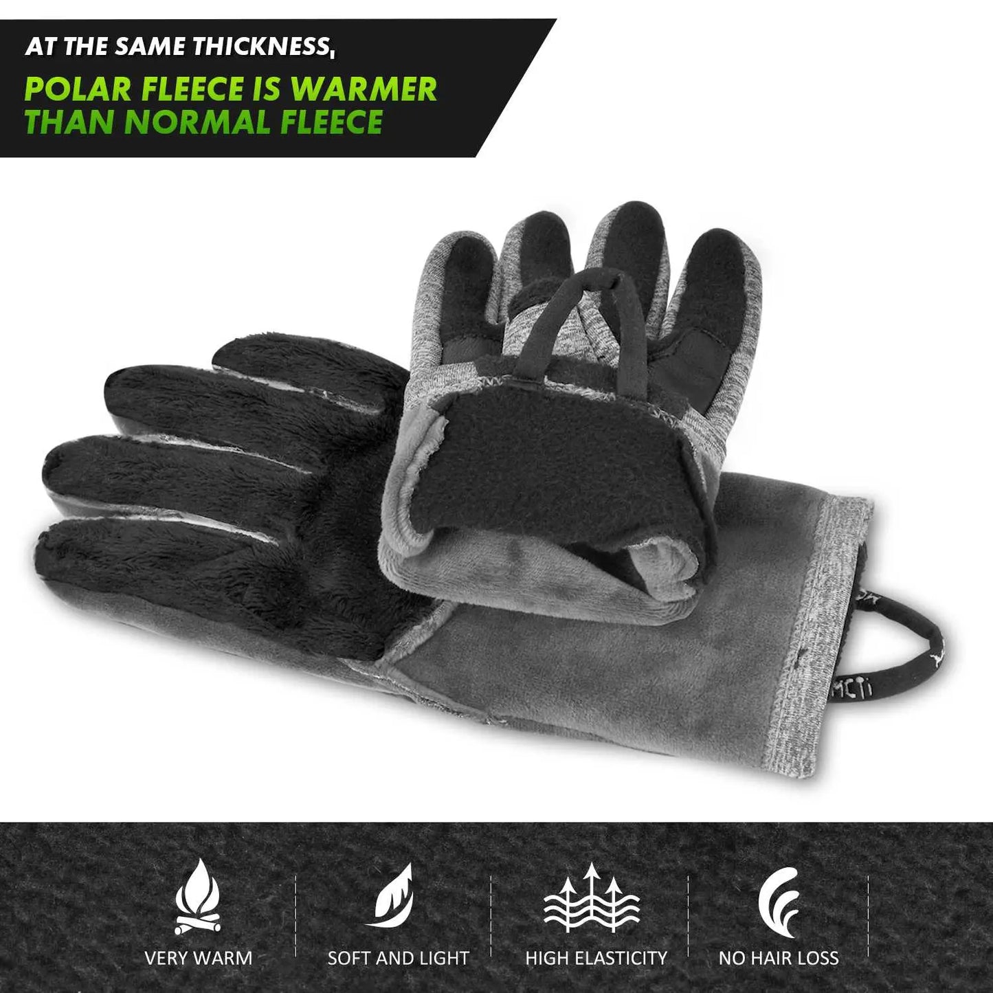 MCTi Winter Gloves Touchscreen Warm Fleece Lining Goatskin Leather Palm for Men Women Running Cycling MCTi