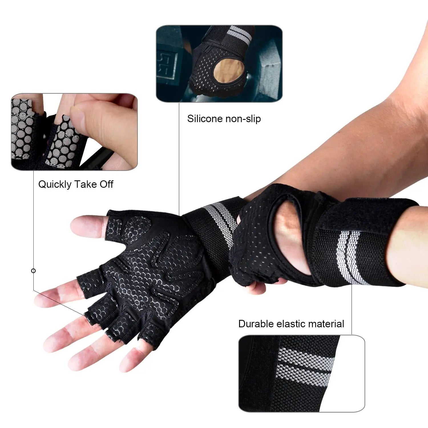 Weightlifting Gloves, Breathable Non-slip Silicone Exercise Gloves, Callus  Guard Fingerless Fitness Gloves Cross Training Grip Workout Gloves for Men